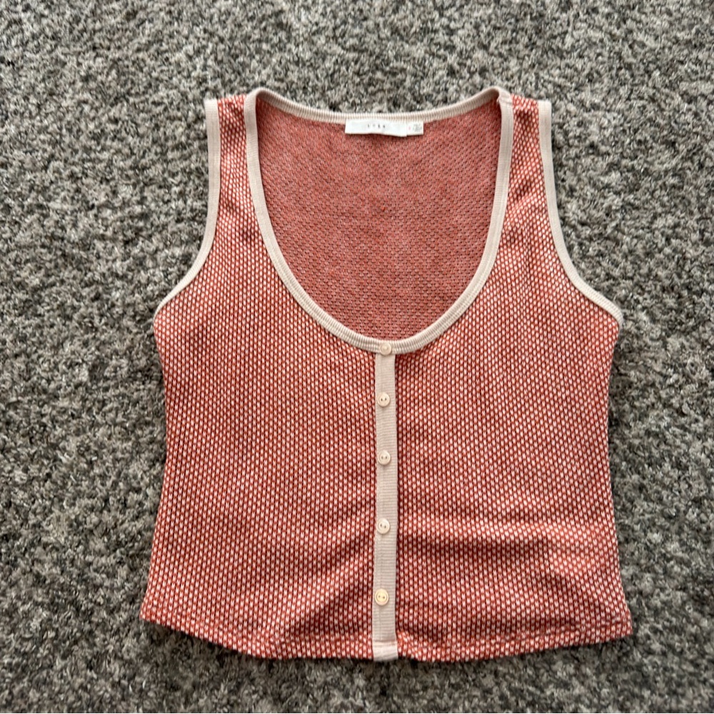 Lush Red and Cream Button-Up Crop Top
